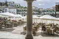 View of the main square from porch at small town Chinchon, Spain